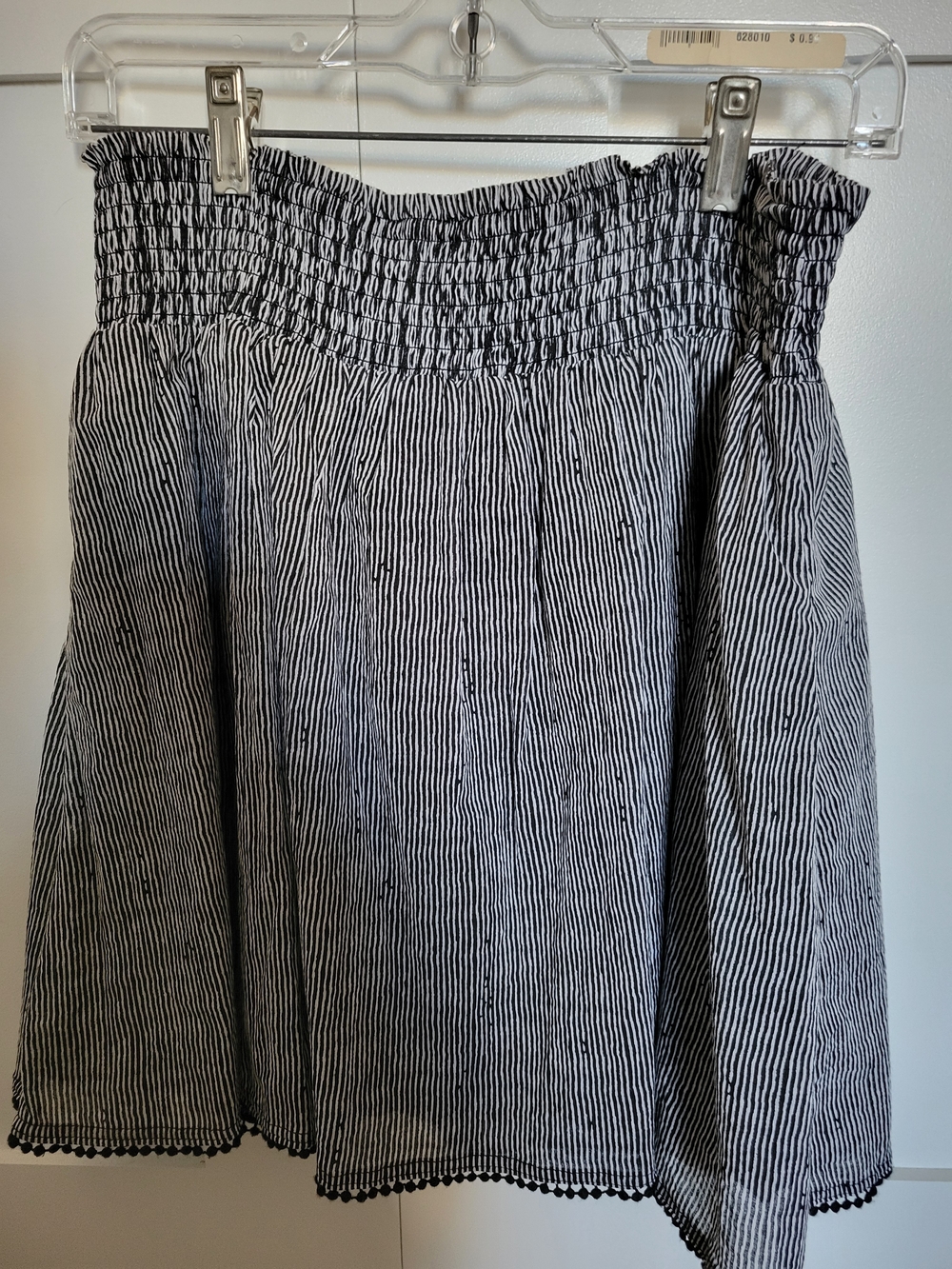 Old Navy Black and White Striped Smocked Waist Skater Skirt